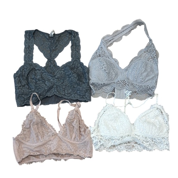 Free People Other - Free People Free Press Aerie Lace Bralettes Set Charcoal, Gray, Blush, Ivory S